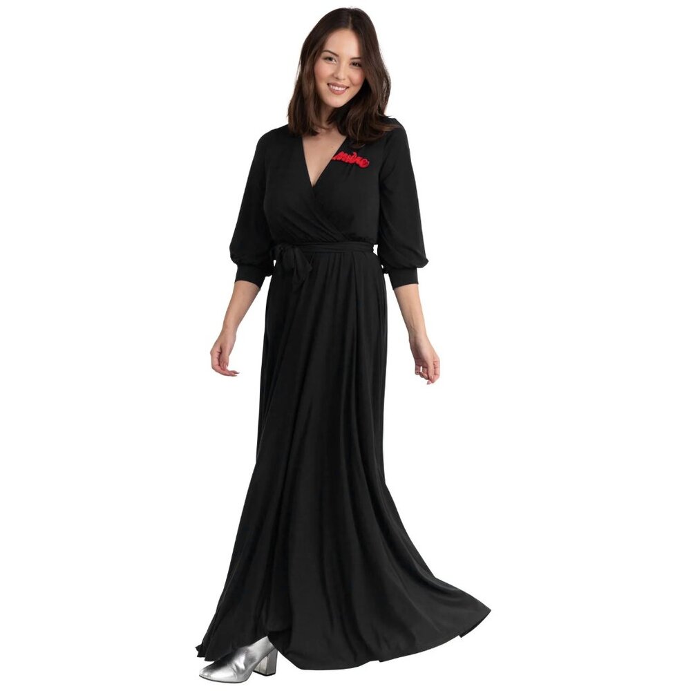 NWT Buru black stretch jersey wrap maxi dress